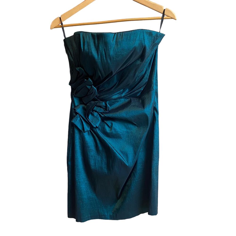 Vintage Jessica McClintock for Gunne Sax Metallic Teal Strapless mini dress 11